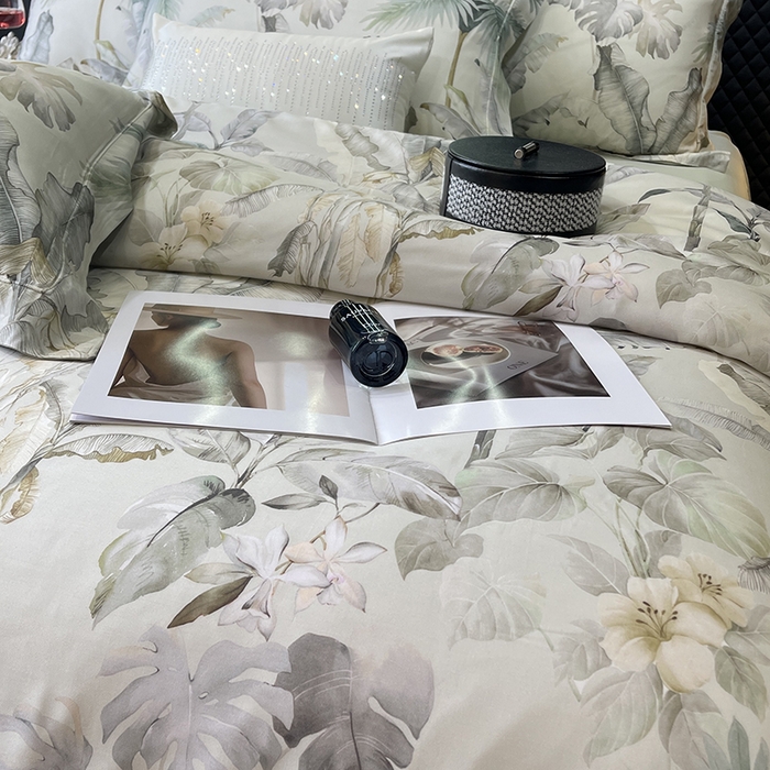 91家纺网 家纺一手货源 找家纺 莱豫2025新款50支莱赛尔天丝四件套 寻春色