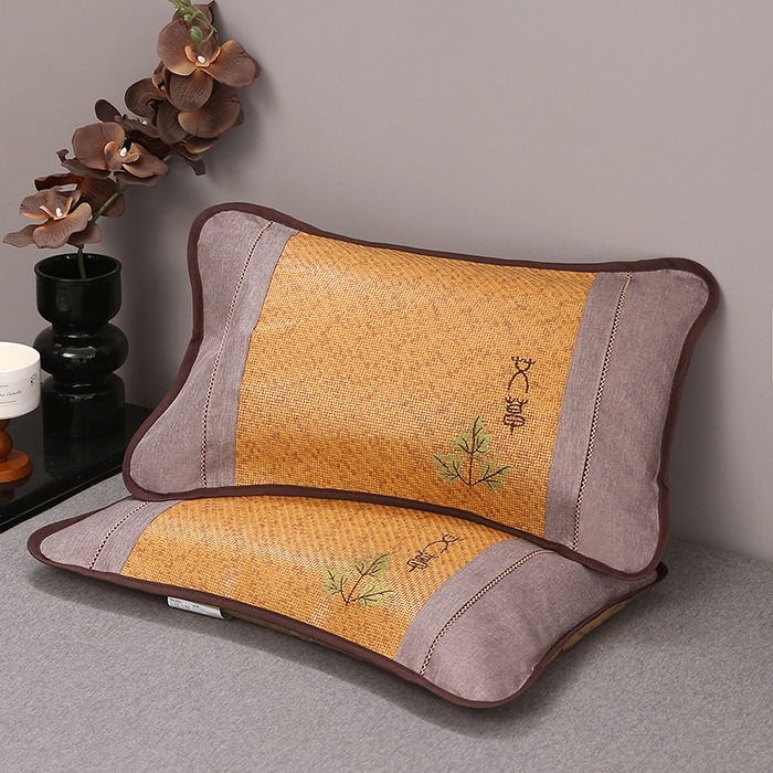 91家纺网 家纺一手货源 找家纺 纽乐家纺 2025新款夏凉凉感艾草花茶香冰藤枕芯茉莉花助睡眠枕头枕芯 艾草茶香冰藤枕-浅咖 35x55cm/只