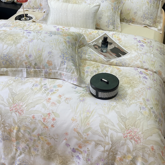 91家纺网 家纺一手货源 找家纺 莱豫2025新款50支莱赛尔天丝四件套 遇春雪米