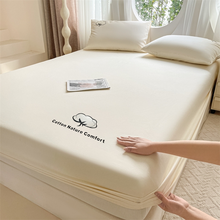 91家纺网 家纺一手货源 找家纺 布卢姆床垫 2025新款全棉烫画全棉老粗布床笠 棉朵-奶黄