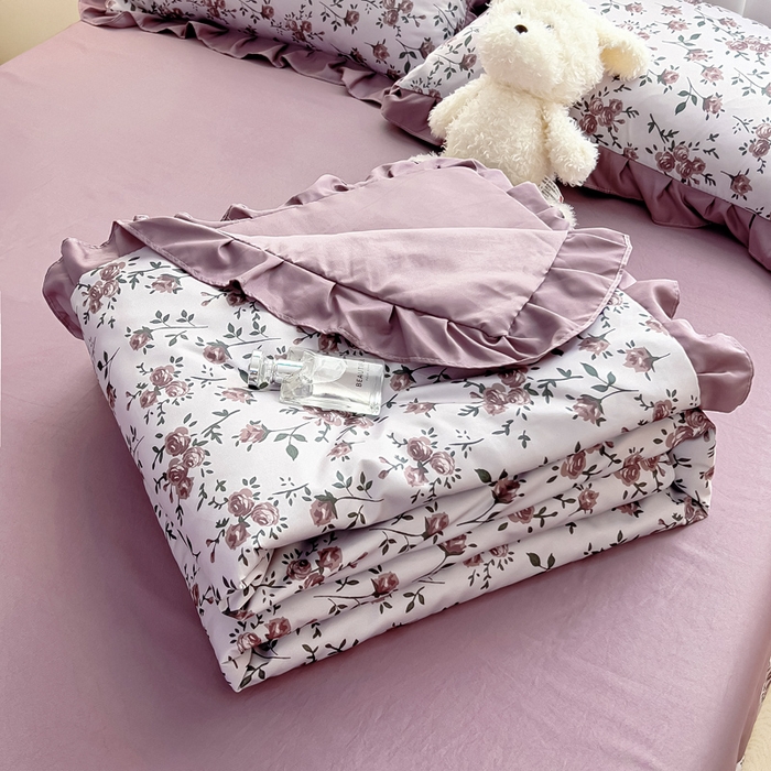 91家纺网 家纺一手货源 找家纺 找底底家纺 2025新款60S水洗天丝夏被夏凉被空调被床裙四件套 满园芬芳