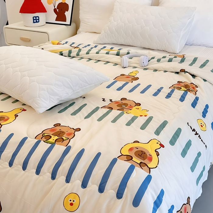 91家纺网 家纺一手货源 找家纺 兜米  2025夏季A类针织棉夏凉被小清新卡通双面针织棉空调被子被芯 卡皮八拉