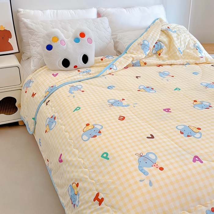 91家纺网 家纺一手货源 找家纺 兜米  2025夏季A类针织棉夏凉被小清新卡通双面针织棉空调被子被芯 字母小象