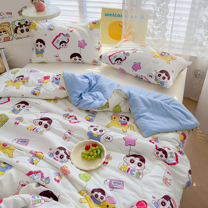 91家纺网 家纺一手货源 找家纺 美派工厂店2025新款水洗邹邹纱夏被 木马小新