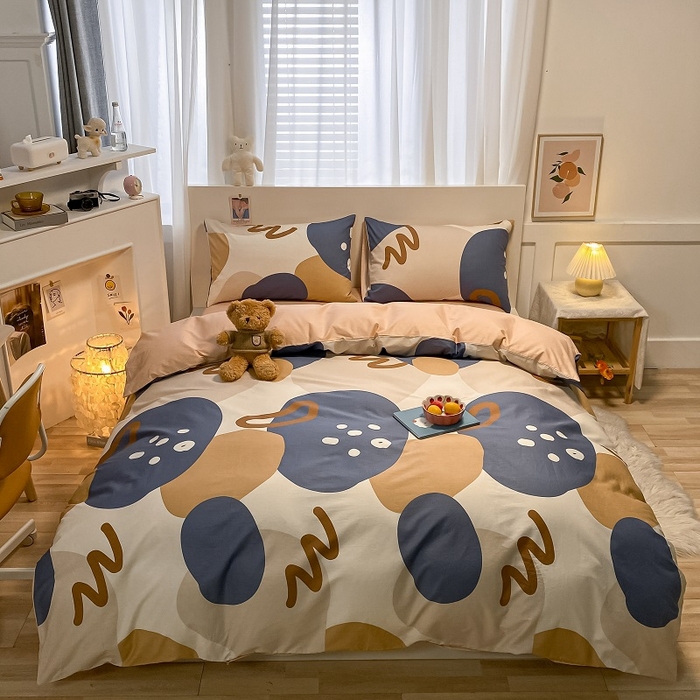 91家纺网 家纺一手货源 找家纺 吉象2025新款全棉印花北欧极简四件套系列 悉尼-豆沙（风格二）