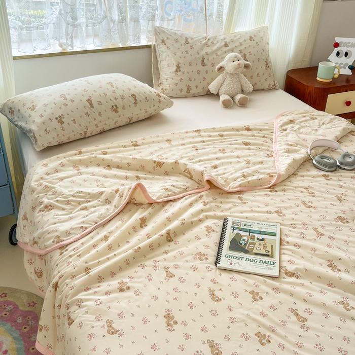 91家纺网 家纺一手货源 找家纺 葡萄家 2025新款A类母婴级大豆纤维牛奶丝针织棉夏凉被空调被-系列二 花粉