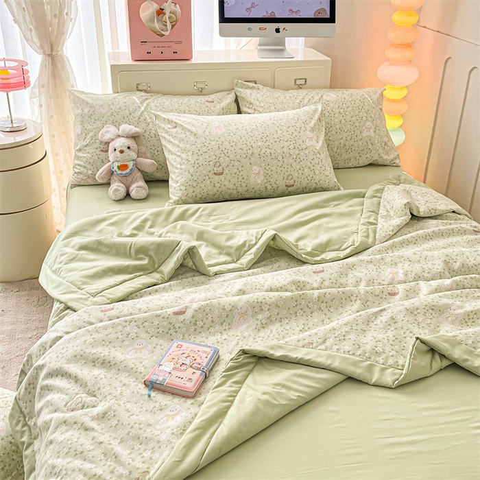 91家纺网 家纺一手货源 找家纺 美梦里 2025新款A类水洗棉棉花夏被 夏凉被空调被 花丛小兔