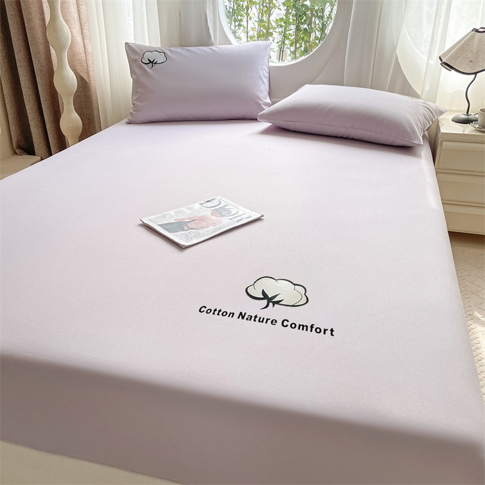 91家纺网 家纺一手货源 找家纺 布卢姆床垫 2025新款全棉烫画全棉老粗布床笠 棉朵-黛紫