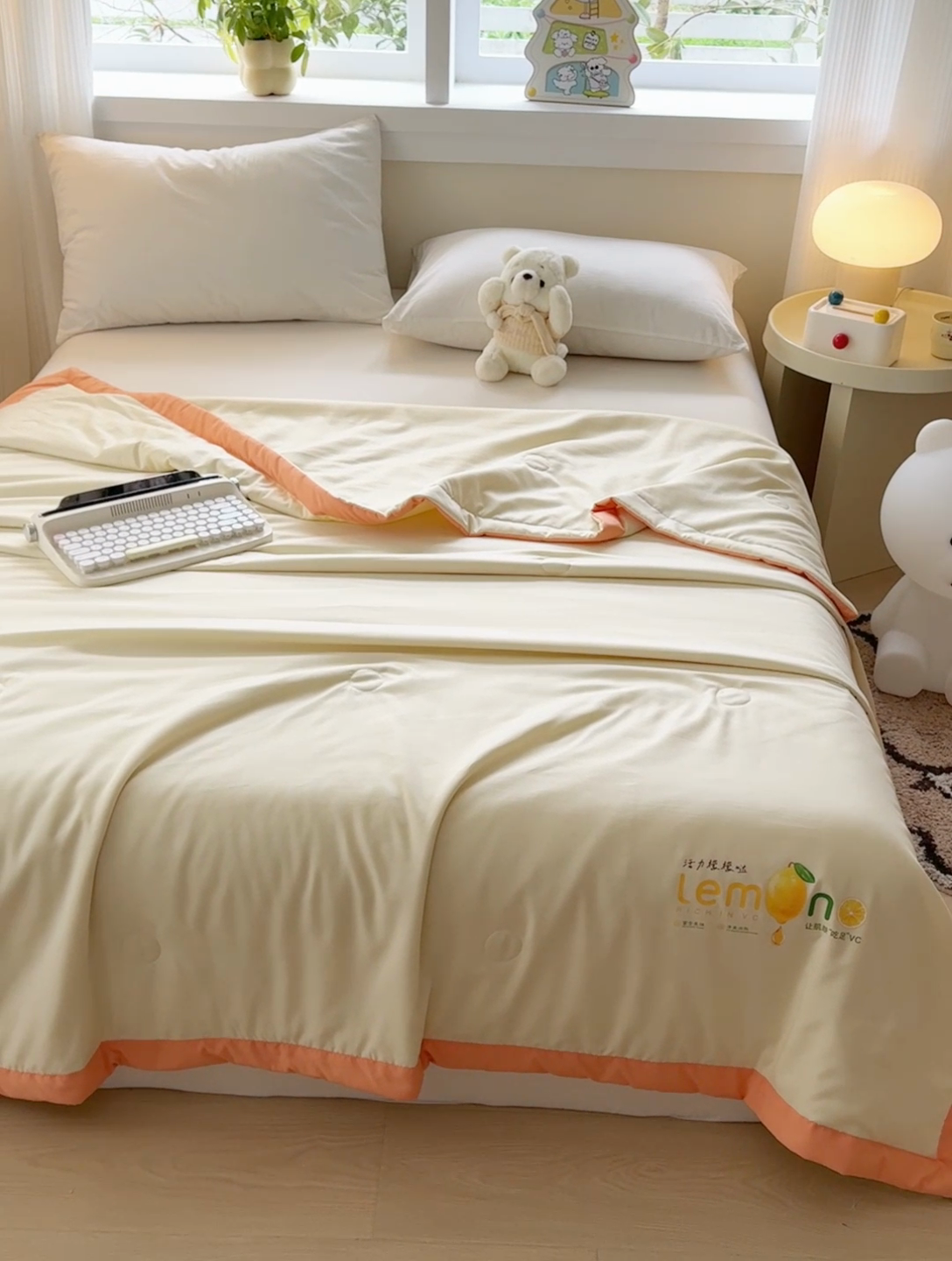 91家纺网 家纺一手货源 找家纺 帕芬鸟家纺 2025新款柠檬夏被 柠檬-米黄