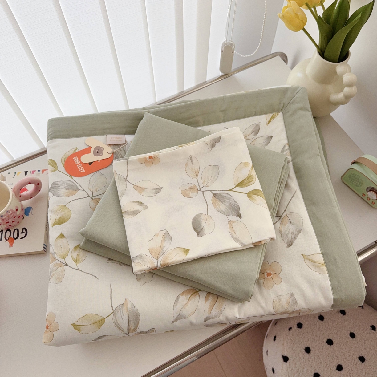 91家纺网 家纺一手货源 找家纺 于果 2025新款全棉双层纱夏被四件套 枝意