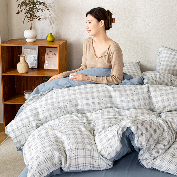 91家纺网 家纺一手货源 找家纺 2025新款全棉水洗棉双层纱印花四件套 伯克利-蓝