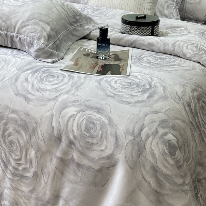 91家纺网 家纺一手货源 找家纺 莱豫2025新款50支莱赛尔天丝四件套 雾色玫瑰