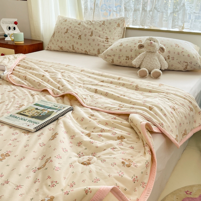 91家纺网 家纺一手货源 找家纺 葡萄家 2025新款A类母婴级大豆纤维牛奶丝针织棉夏凉被空调被-系列二 花粉