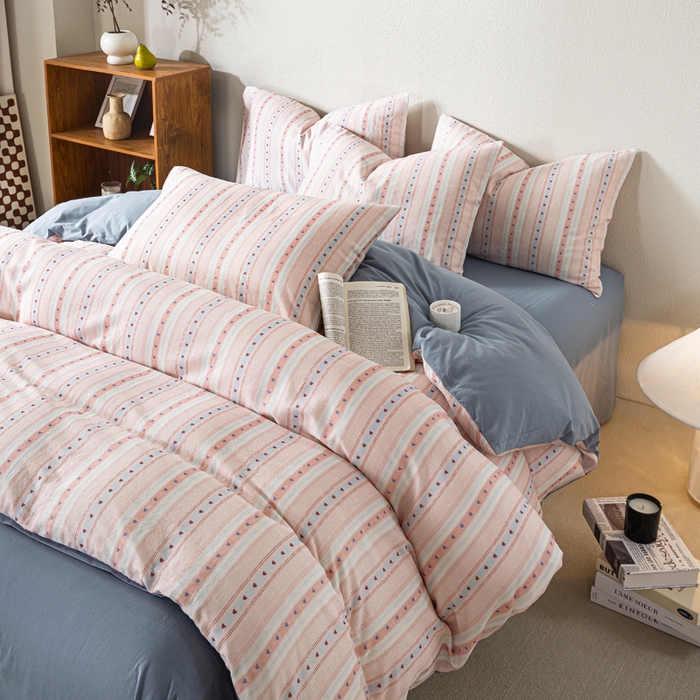 91家纺网 家纺一手货源 找家纺 2025新款全棉水洗棉双层纱印花四件套 简之