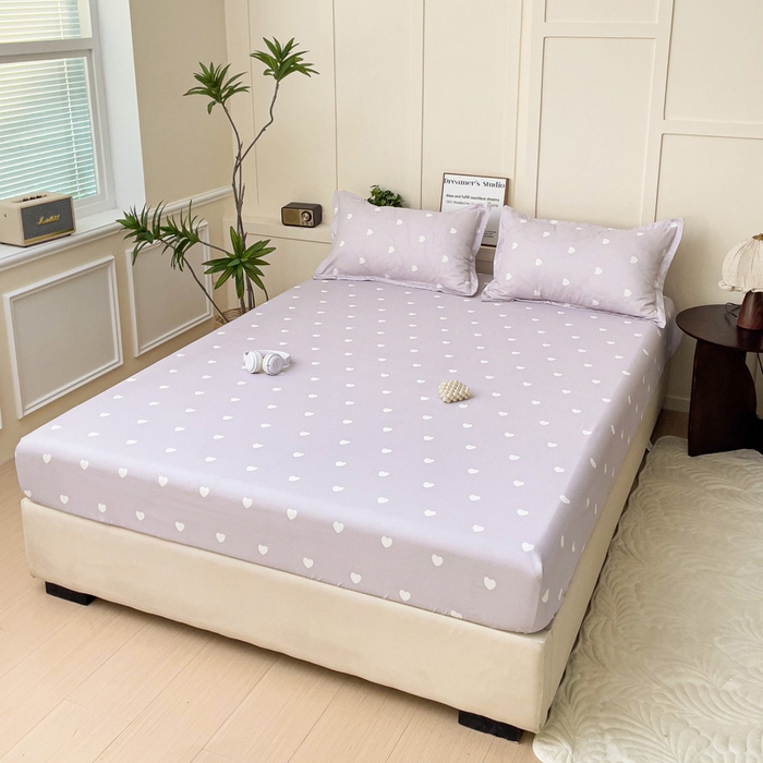 91家纺网 家纺一手货源 找家纺 朵朵家纺 2025新款亲肤棉芦荟棉床笠单床笠，磨毛床笠，印花床笠（可定制尺寸 ） 爱心紫
