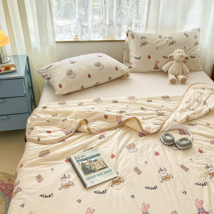 91家纺网 家纺一手货源 找家纺 葡萄家 2025新款A类母婴级大豆纤维牛奶丝针织棉夏凉被空调被-系列二 你好小狗