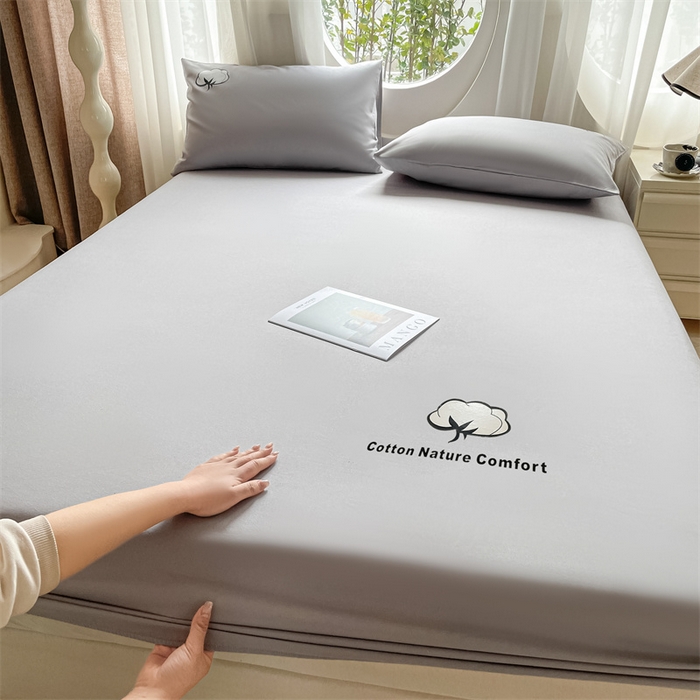 91家纺网 家纺一手货源 找家纺 布卢姆床垫 2025新款全棉烫画全棉老粗布床笠 棉朵-浅灰