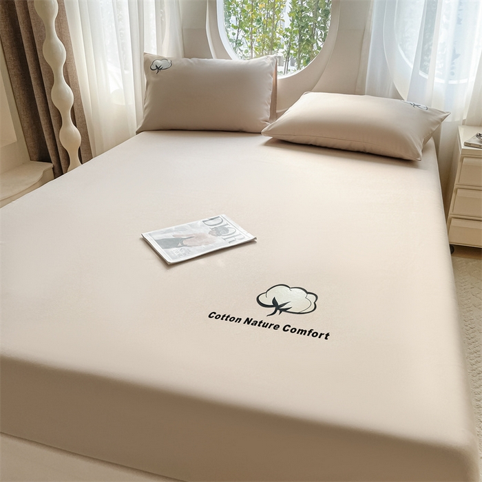 91家纺网 家纺一手货源 找家纺 布卢姆床垫 2025新款全棉烫画全棉老粗布床笠 棉朵-卡其