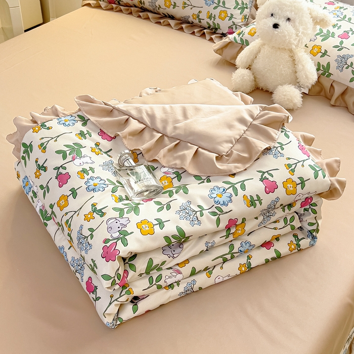 91家纺网 家纺一手货源 找家纺 找底底家纺 2025新款60S水洗天丝夏被夏凉被空调被床裙四件套 田园牧歌