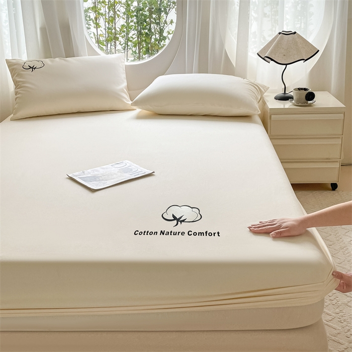 91家纺网 家纺一手货源 找家纺 布卢姆床垫 2025新款全棉烫画全棉老粗布床笠 棉朵-奶黄