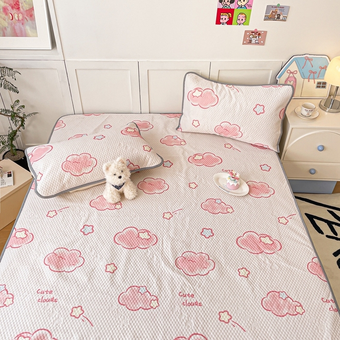 91家纺网 家纺一手货源 找家纺 川悦生活 2025新款大版冰豆豆凉豆豆凉席 粉星星