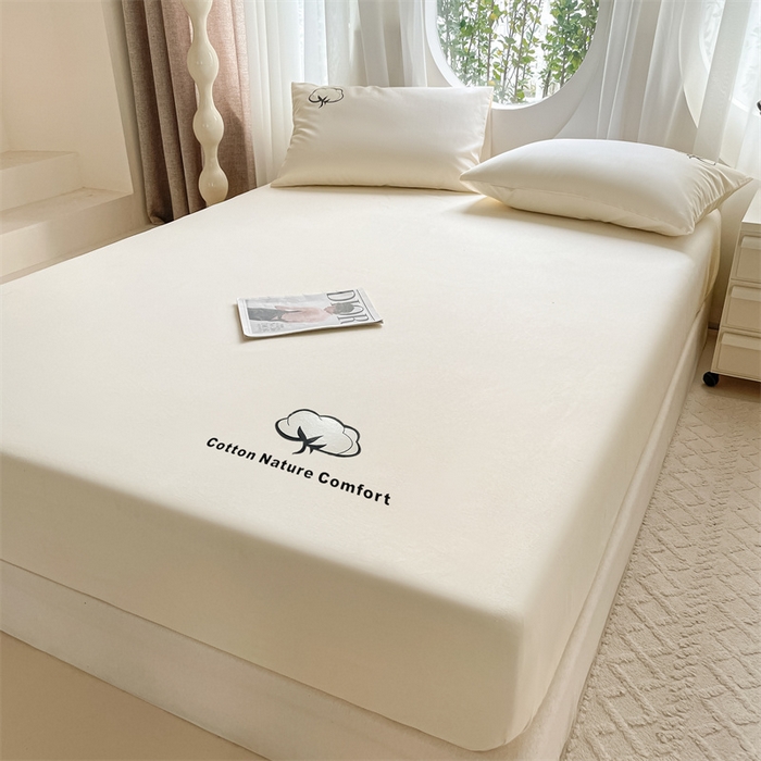 91家纺网 家纺一手货源 找家纺 布卢姆床垫 2025新款全棉烫画全棉老粗布床笠 棉朵-奶黄