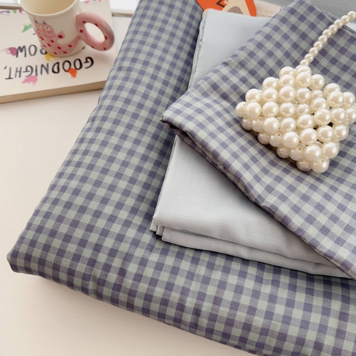 91家纺网 家纺一手货源 找家纺 于果 2025新款全棉双层纱夏被四件套 牛津绅士