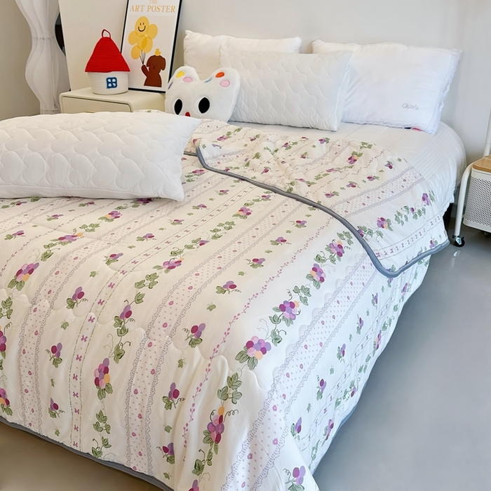 91家纺网 家纺一手货源 找家纺 兜米  2025夏季A类针织棉夏凉被小清新卡通双面针织棉空调被子被芯 小葡萄