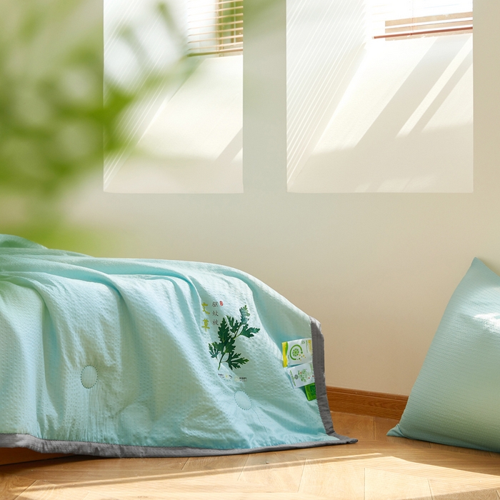 91家纺网 家纺一手货源 找家纺 欧雅搁家纺 2025新款纯色艾草驱蚊夏凉被 天空蓝