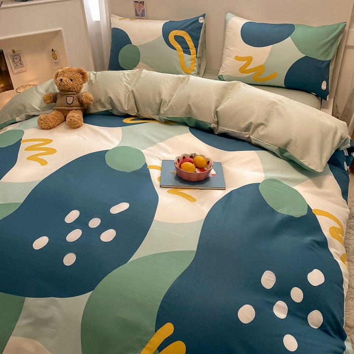 91家纺网 家纺一手货源 找家纺 吉象2025新款全棉印花北欧极简四件套系列 悉尼-绿（风格二）