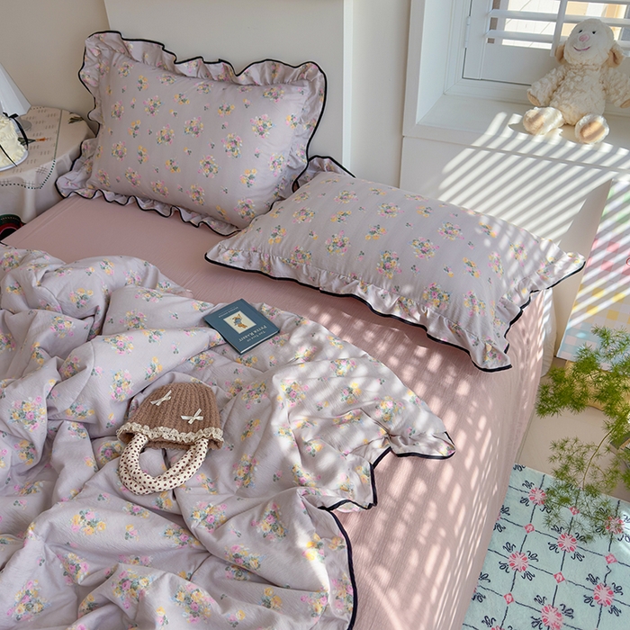 91家纺网 家纺一手货源 找家纺 慕尚 2025新款云感棉花边夏凉被空调被 柔情紫