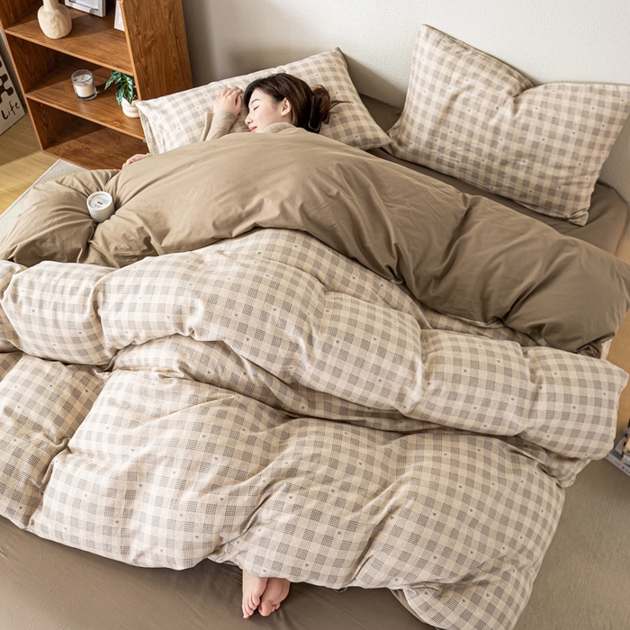 91家纺网 家纺一手货源 找家纺 2025新款全棉水洗棉双层纱印花四件套 伯克利-咖