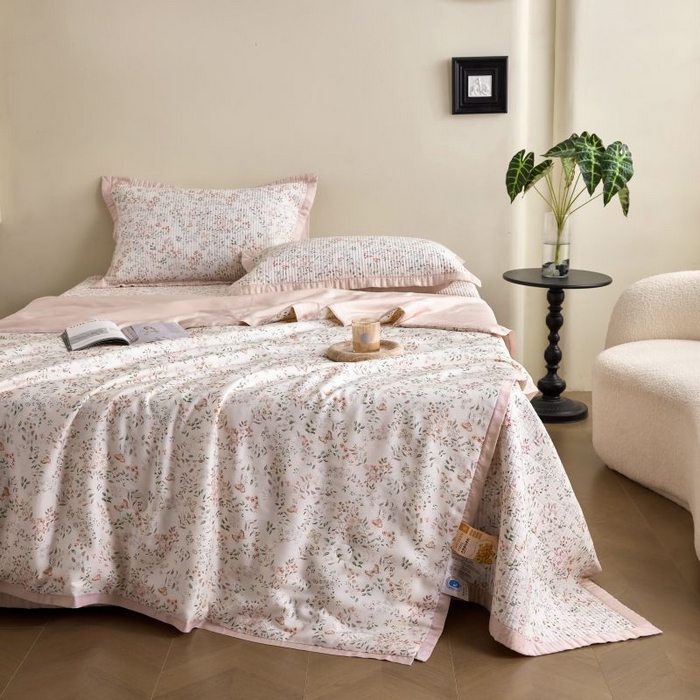 91家纺网 家纺一手货源 找家纺 黛舒家居2025新款天丝水洗印花夏被床盖三件套 吟禾暮