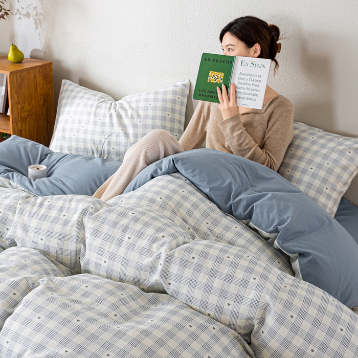 91家纺网 家纺一手货源 找家纺 2025新款全棉水洗棉双层纱印花四件套 伯克利-蓝