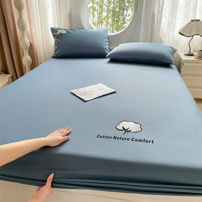 91家纺网 家纺一手货源 找家纺 布卢姆床垫 2025新款全棉烫画全棉老粗布床笠 棉朵-藏蓝