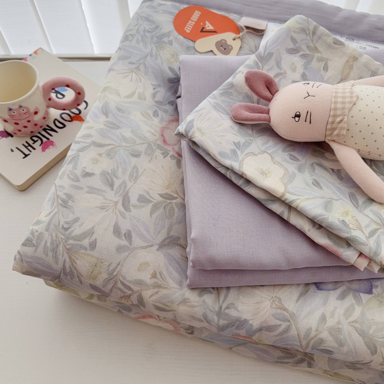 91家纺网 家纺一手货源 找家纺 于果 2025新款全棉双层纱夏被四件套 野漫蓝