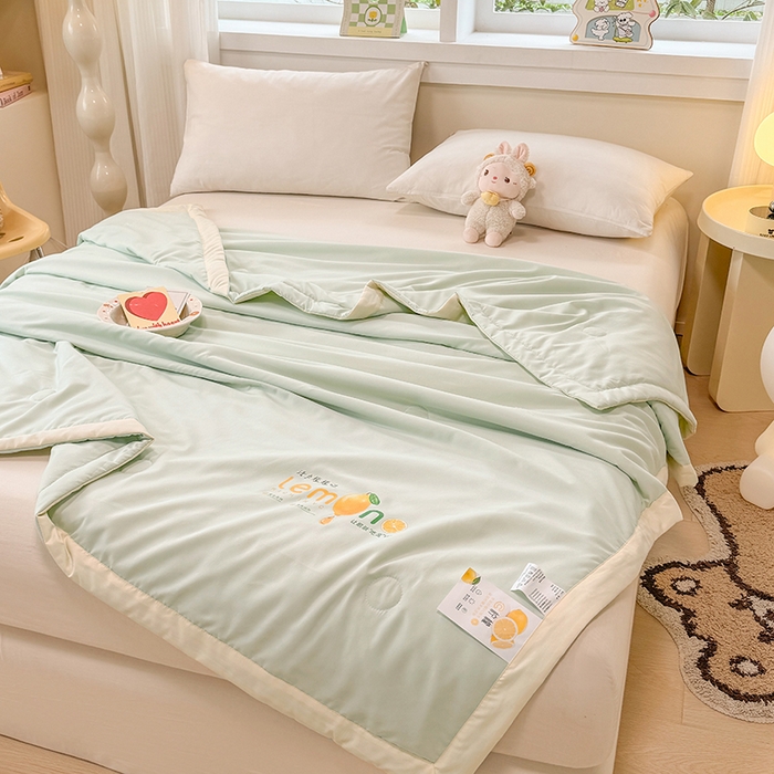 91家纺网 家纺一手货源 找家纺 帕芬鸟家纺 2025新款柠檬夏被 柠檬-薄荷绿