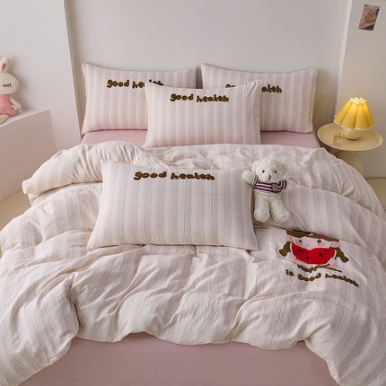 爱思佳2025新款全棉双层纱毛巾绣系列四件套 西瓜女孩