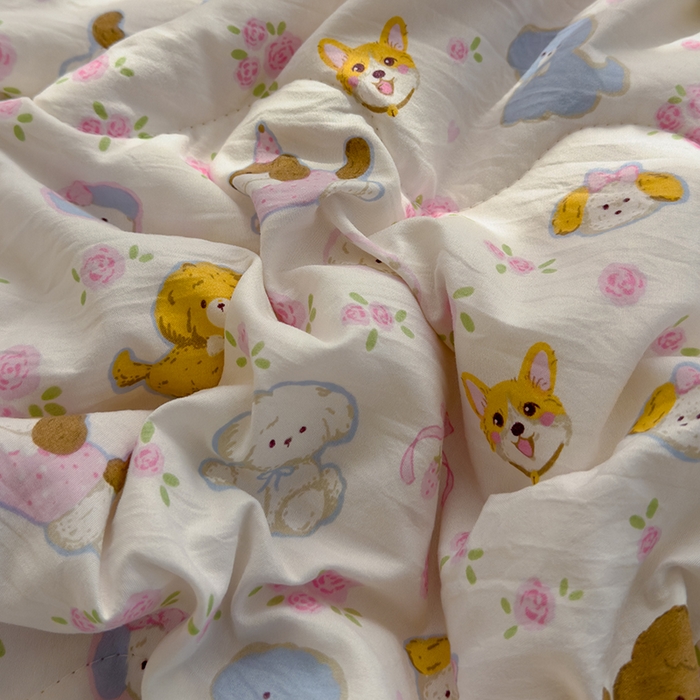 91家纺网 家纺一手货源 找家纺 美派工厂店2025新款水洗邹邹纱夏被 灰蒙小狗