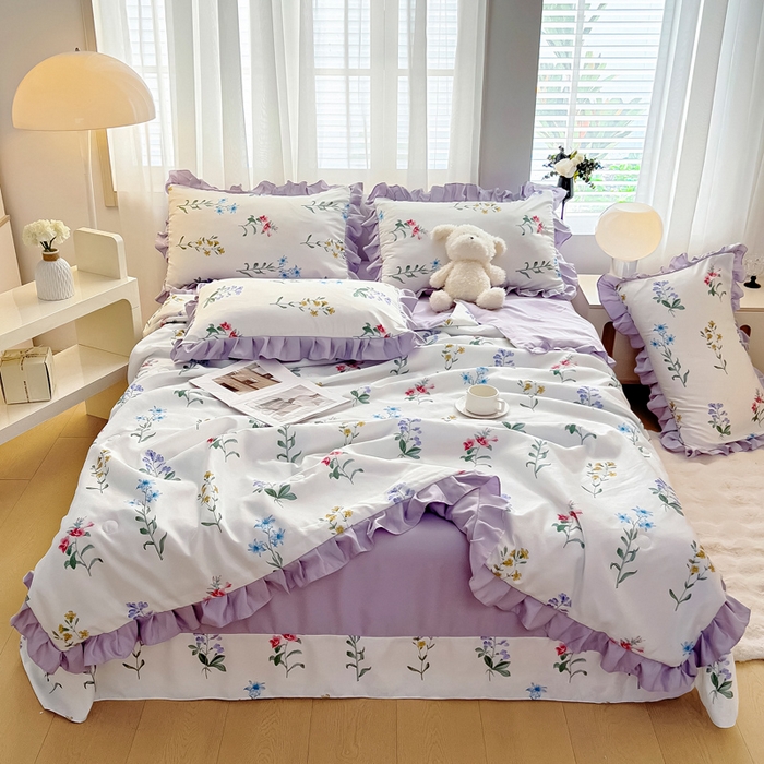 91家纺网 家纺一手货源 找家纺 找底底家纺 2025新款60S水洗天丝夏被夏凉被空调被床裙四件套 梦语