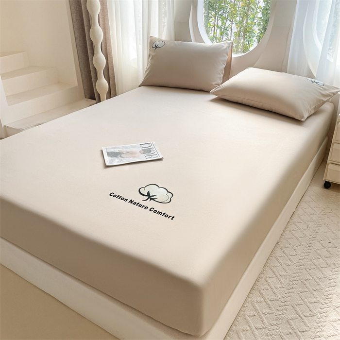 91家纺网 家纺一手货源 找家纺 布卢姆床垫 2025新款全棉烫画全棉老粗布床笠 棉朵-卡其