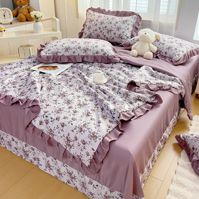 91家纺网 家纺一手货源 找家纺 找底底家纺 2025新款60S水洗天丝夏被夏凉被空调被床裙四件套 满园芬芳