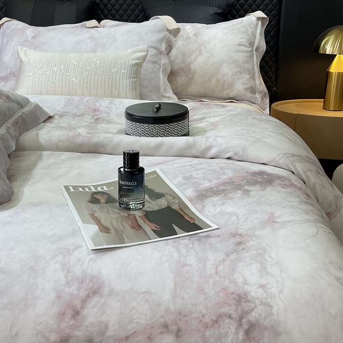 91家纺网 家纺一手货源 找家纺 莱豫2025新款50支莱赛尔天丝四件套 布兰奇粉