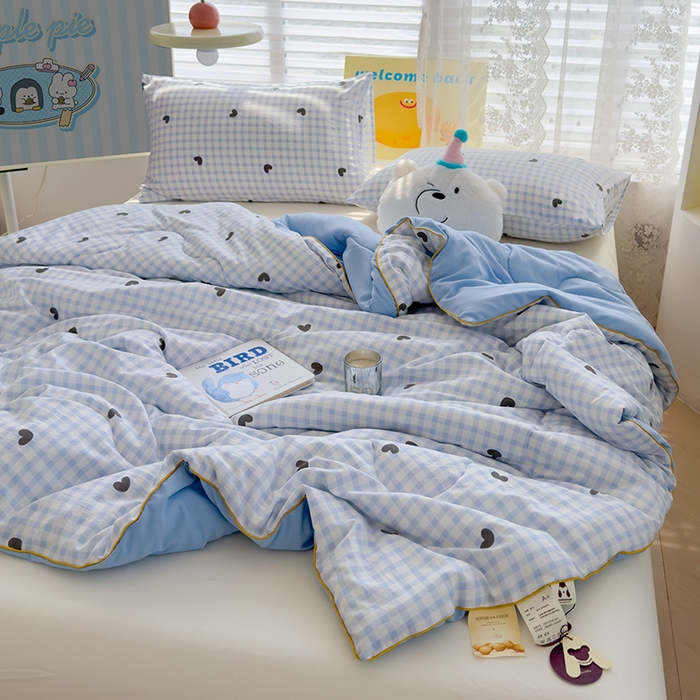 91家纺网 家纺一手货源 找家纺 美派工厂店2025新款水洗邹邹纱夏被 小幸运-蓝黑