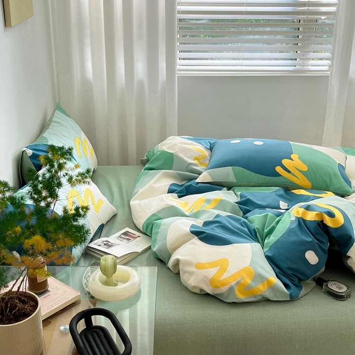 91家纺网 家纺一手货源 找家纺 吉象2025新款全棉印花北欧极简四件套系列 悉尼绿（风格一）