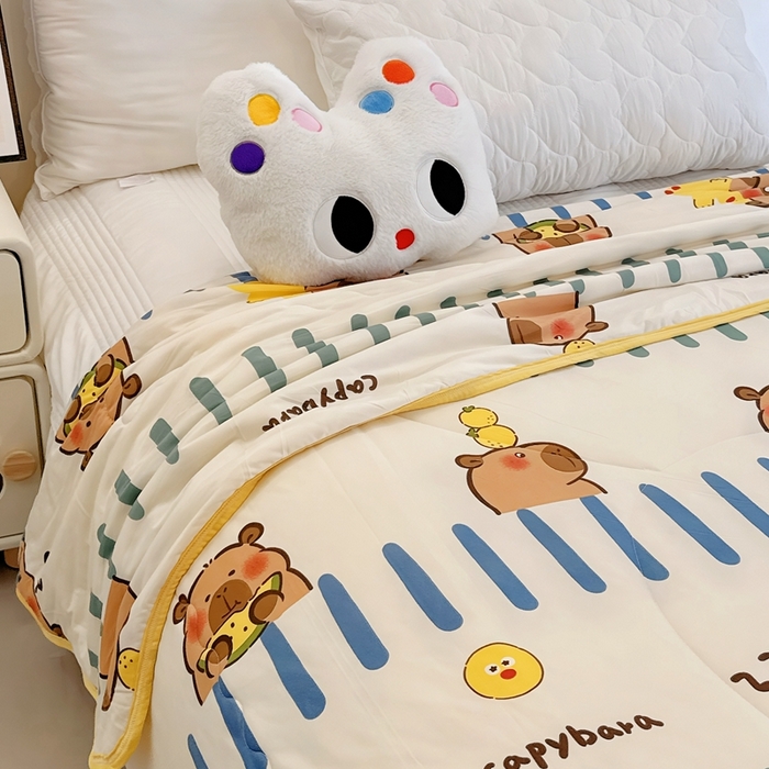 91家纺网 家纺一手货源 找家纺 兜米  2025夏季A类针织棉夏凉被小清新卡通双面针织棉空调被子被芯 卡皮八拉