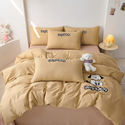 爱思佳2025新款全棉双层纱毛巾绣系列四件套 绅士狗