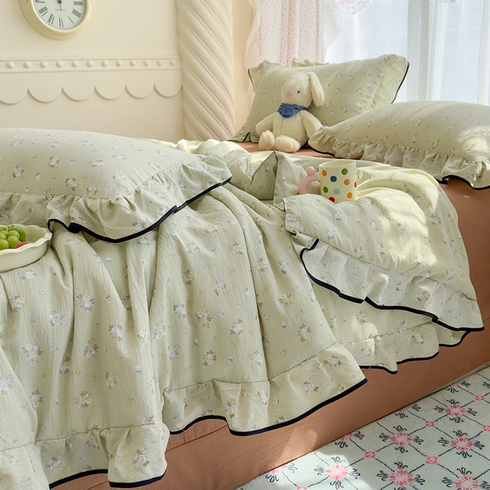 91家纺网 家纺一手货源 找家纺 欧尚2025新款BYS-云感纱MEB夏被四件套系列 MEB-落日暮年-绿