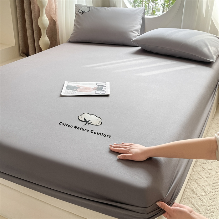 91家纺网 家纺一手货源 找家纺 布卢姆床垫 2025新款全棉烫画全棉老粗布床笠 棉朵-深灰