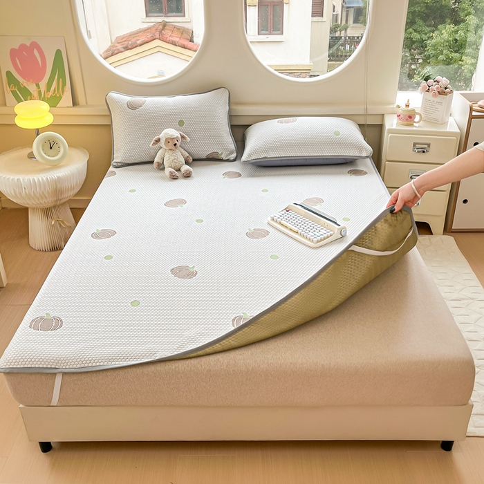 91家纺网 家纺一手货源 找家纺 芙绣 2025新款凉感丝提花学生凉席三件套 金瓜纳福